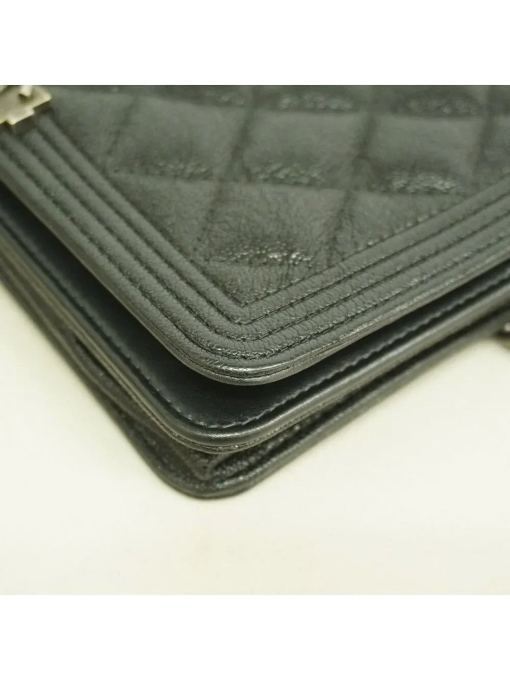 Chanel Shoulder Wallet Boy Caviar Leather Black Silver